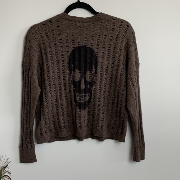 Skull Cashmere Brown Crew Neck Sweater Size Large - Picture 1 of 9